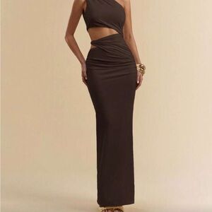 Elegant Brown Cutout Maxi Dress